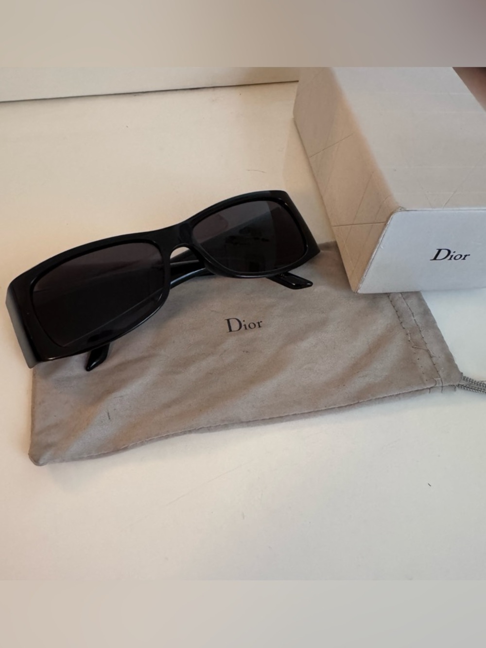 Dior Glossy Black Rectangle Sunglasses with Dark Lenses